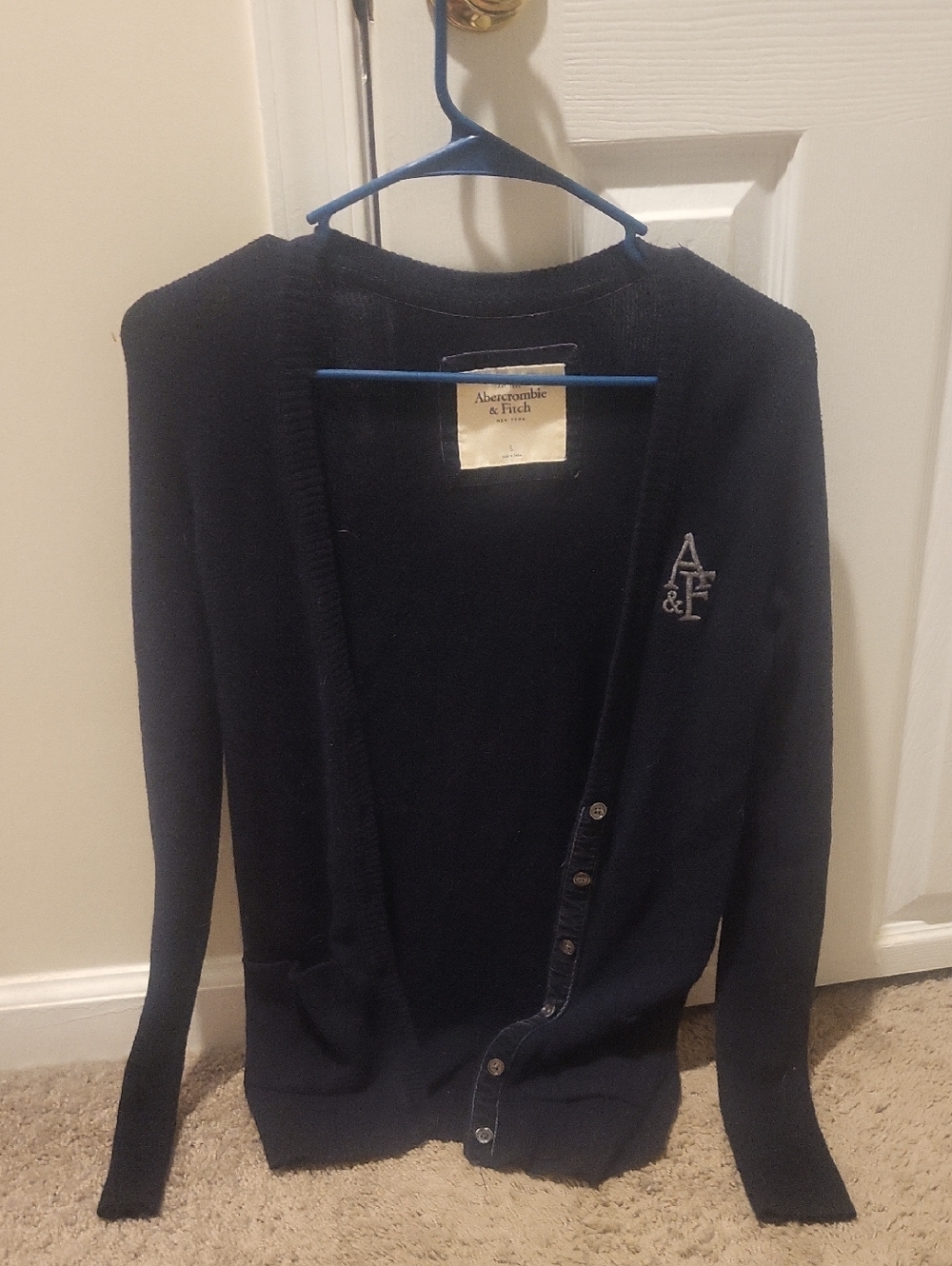 Abercrombie & Fitch Navy V-Neck Button Cardigan